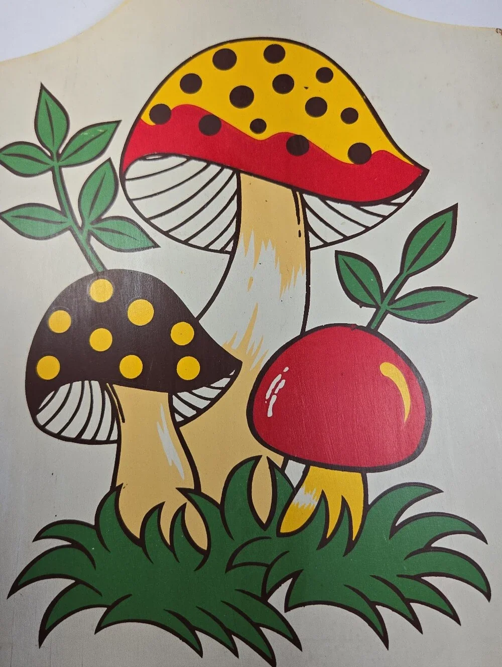 Vintage Merry Mushroom Cutting Block Chopping Board Trivet Decor 70's Retro
